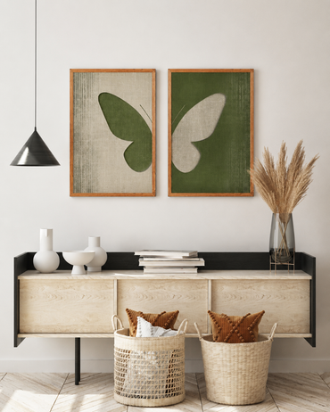 Minimalist Butterfly Duo Wall Art – Green Abstract Canvas Set