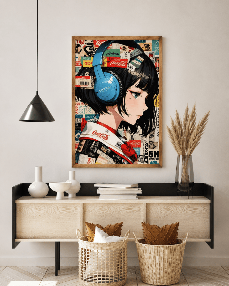 Anime Girl with Headphones Canvas Wall Art - Memories Insite