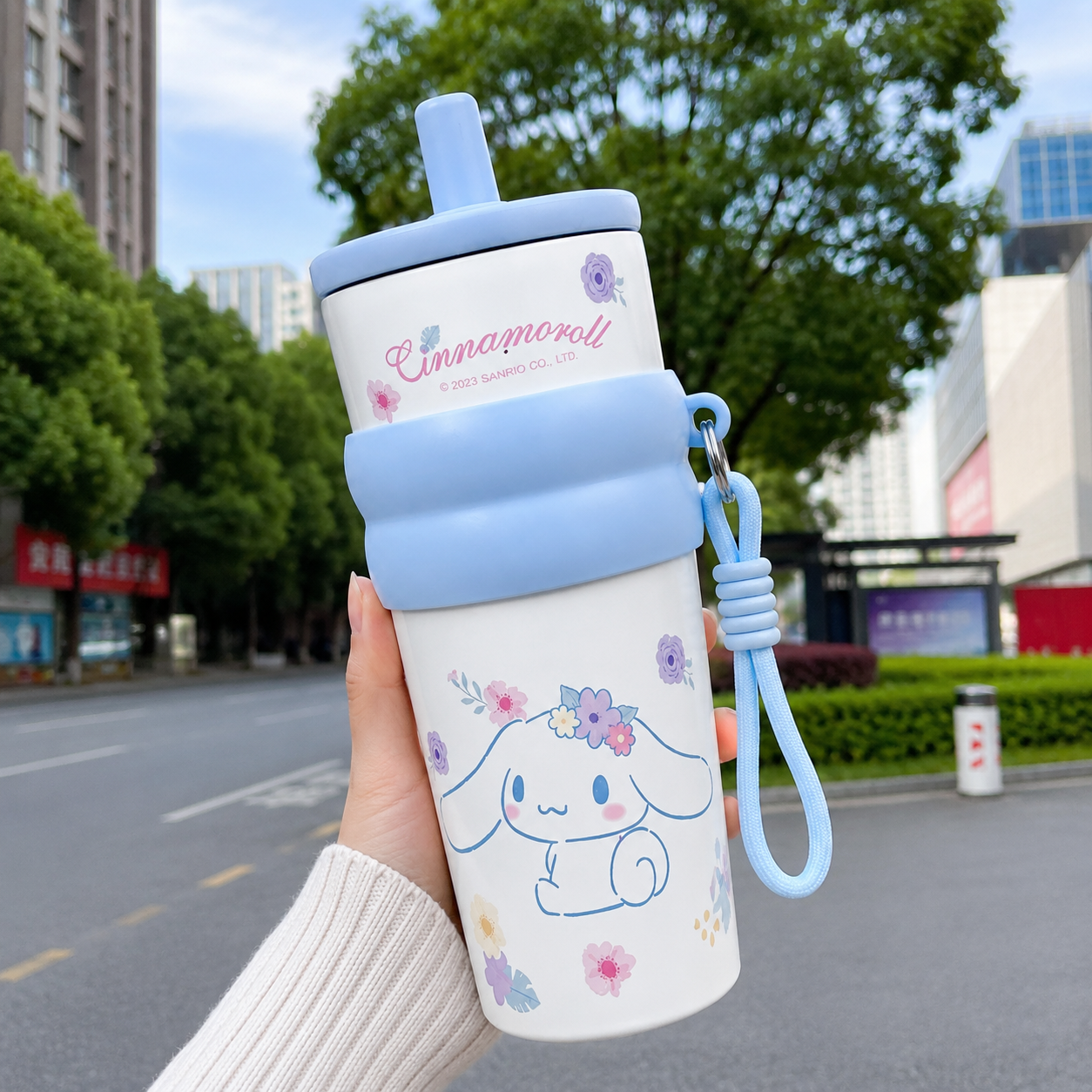 Cinnamoroll Floral Stainless Steel Insulated Tumbler with Straw & Carry Loop
