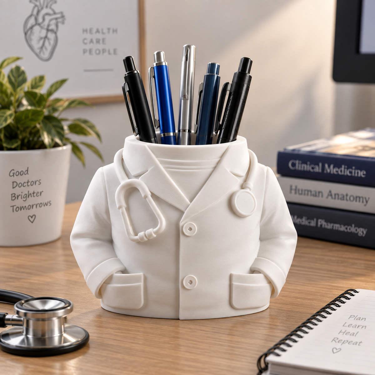 Doctor Coat Pen Stand | Cute Medical Desk Organizer | Doctor Themed Stationery Holder | Desk Decor