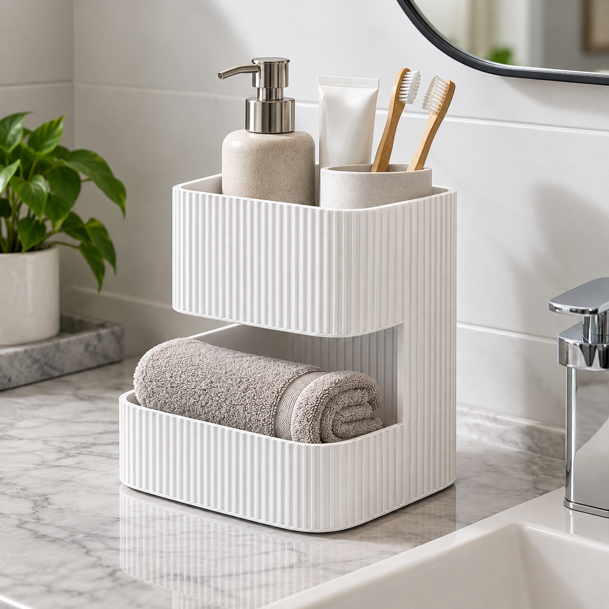 Storage Organizer with 2 Compartments | Multipurpose Countertop Organizer | Toiletry Holder