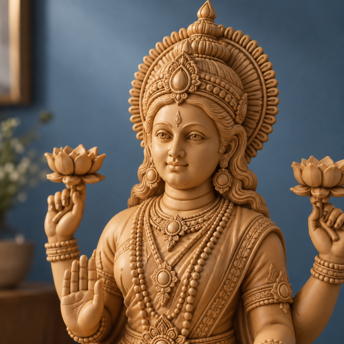 Goddess Lakshmi Statue for Home Decor | Lotus Seated Decorative Idol & Spiritual Showpiece