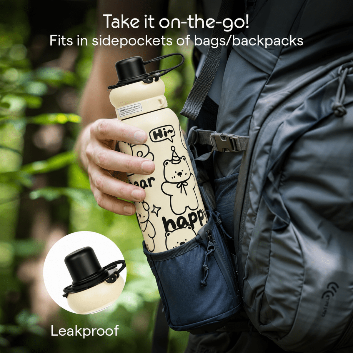 Happy Bear Stainless Steel Water Bottle - Memories InsiteHAPPY BLACK BEAR SHIPPER BOTTLE - 650 ML
