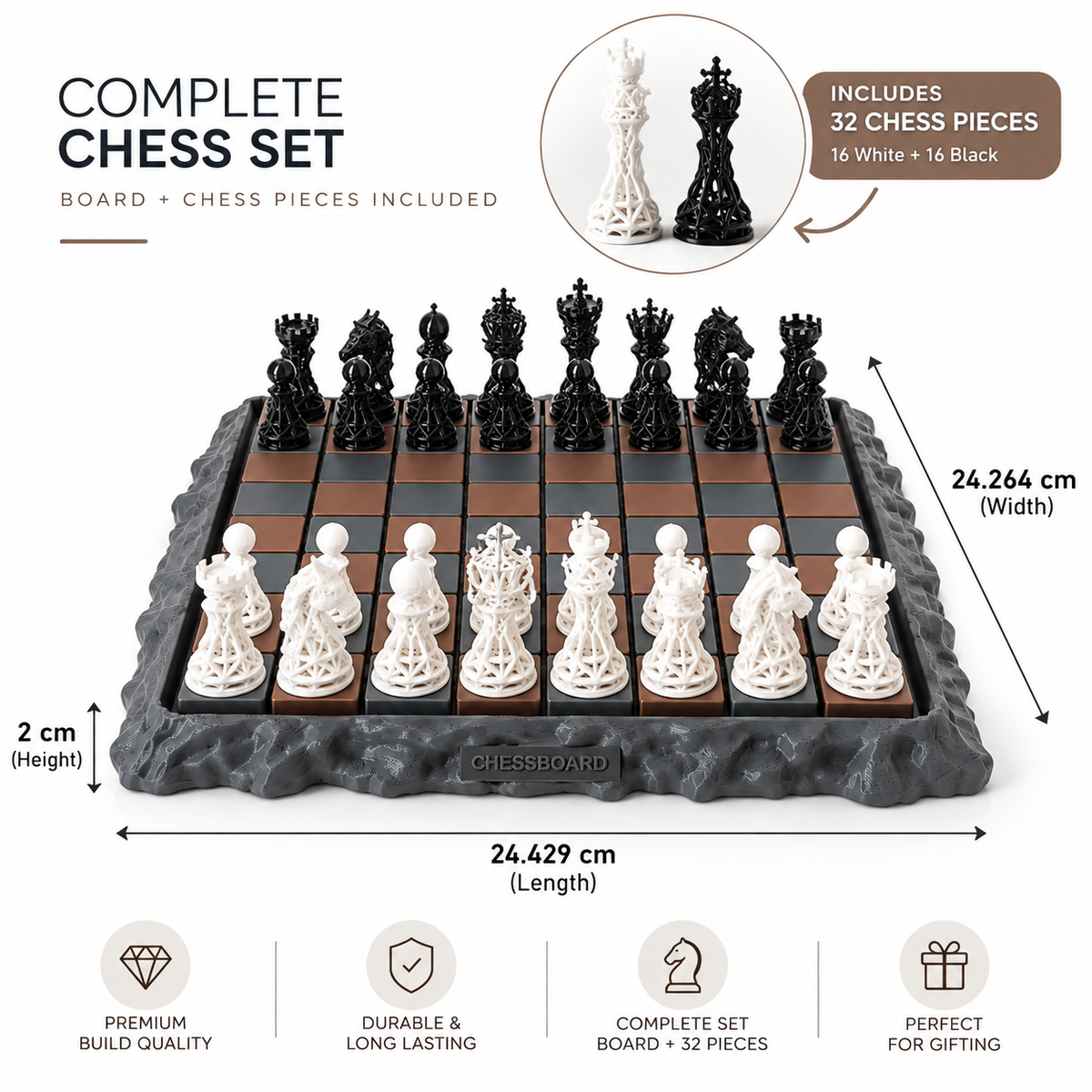 Decorative Chess Board Game Set | Classic Chess Set for Home, Office & Tabletop Decor