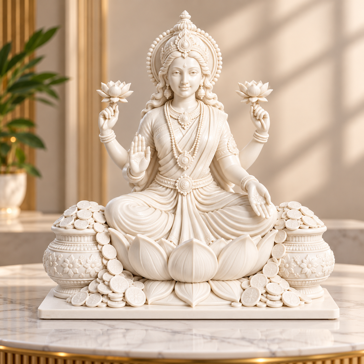 Goddess Lakshmi  Idol with Lotus & Coin Details | Spiritual Home Décor | Pooja Mandir
