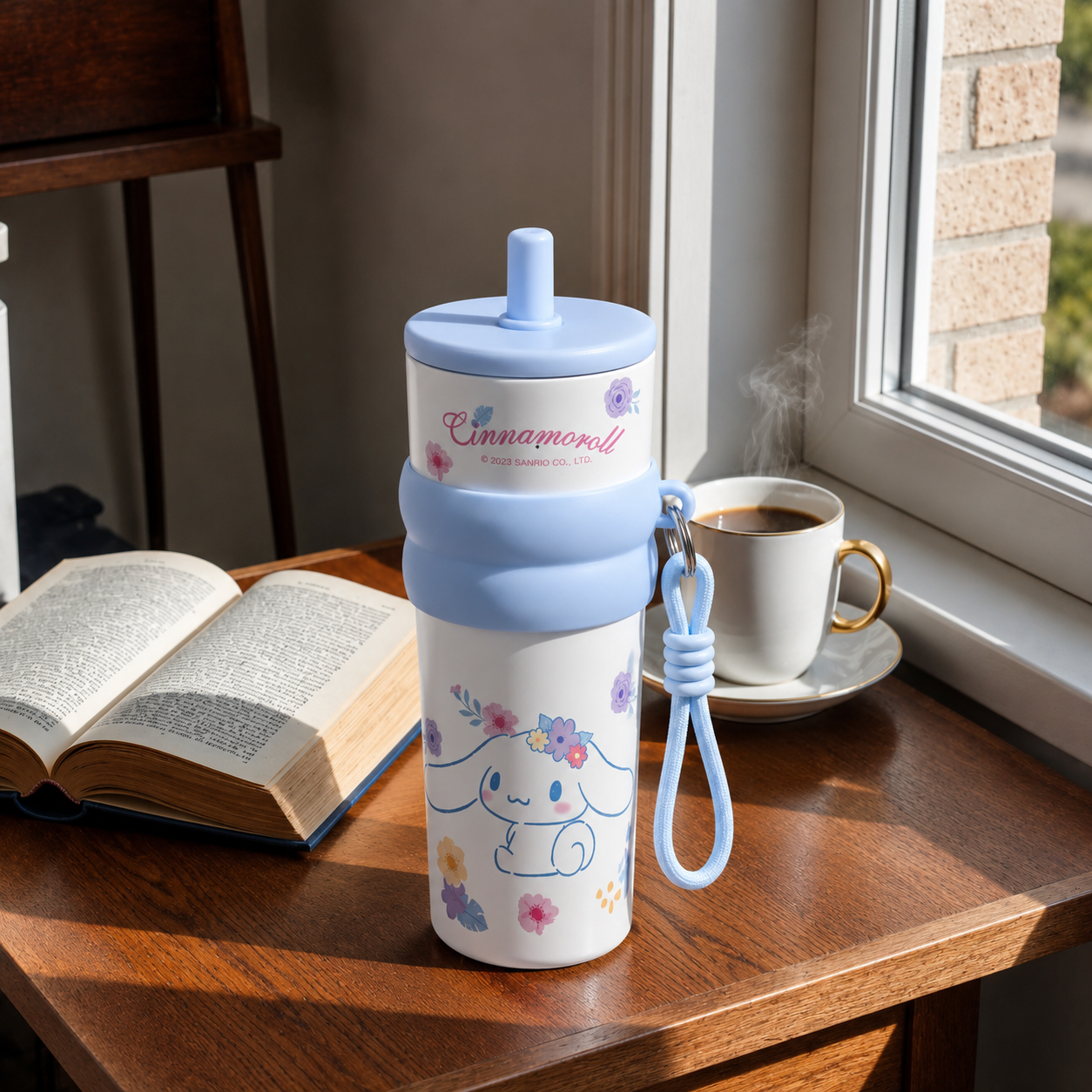 Cinnamoroll Floral Stainless Steel Insulated Tumbler with Straw & Carry Loop