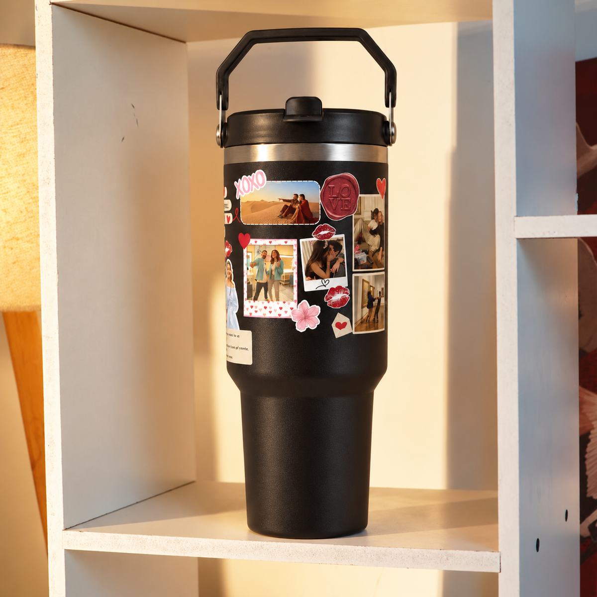 Personalised Photo Collage Tumbler with Handle, Love Message & Decorative Charms