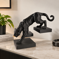 Black Panther Statue | Crouching Panther Figurine | Animal Sculpture for Home & Office Decor