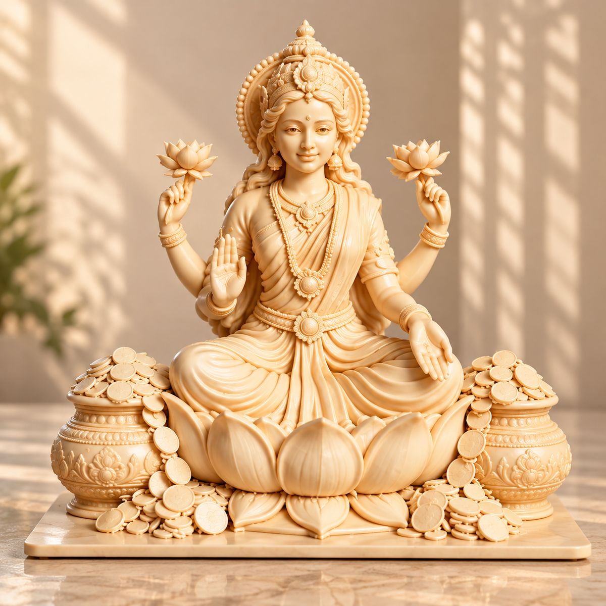 Goddess Lakshmi  Idol with Lotus & Coin Details | Spiritual Home Décor | Pooja Mandir