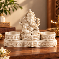 Lord Ganesh Idol with Dual Diya Holders | Intricate Spiritual Home Décor | Pooja Mandir Showpiece