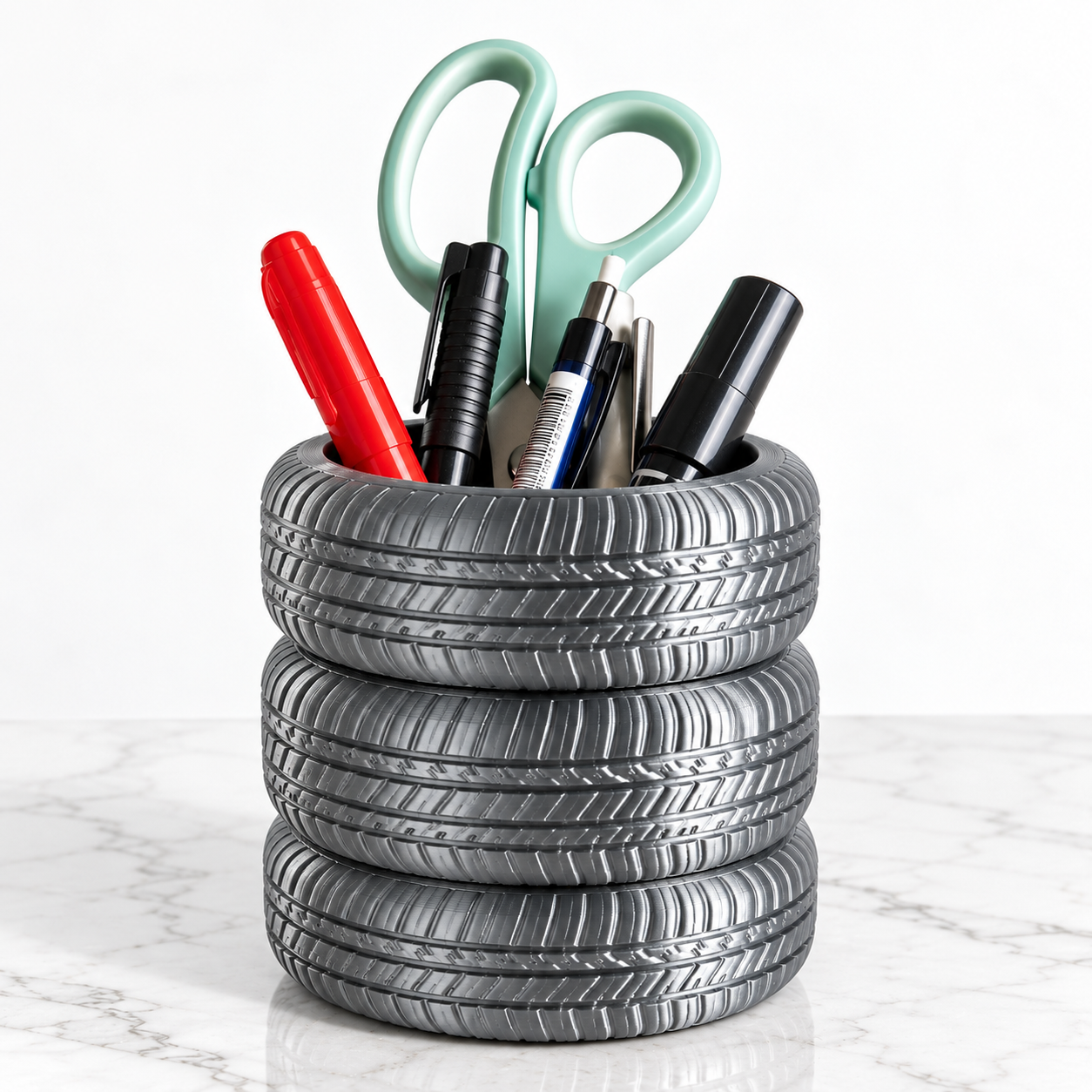 Car Tyre Makeup Brush Holder | Black Desk Organizer