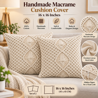 Macrame Knot Cushion Covers – Set of 2, 16 × 16 Inch