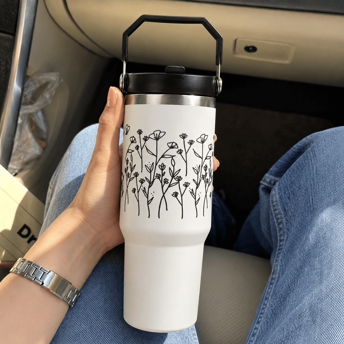 Customized FleurFlow Flipstraw Tumbler with Straw & Lid