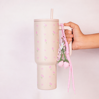 Personalized  Pink Tulip Bow Tumbler with Straw & Hand