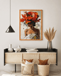 Elegant Woman with Floral Hat Canvas Wall Art - Memories InsiteWOMEN WITH FLORAL HAT FRAME -DARK WOOD