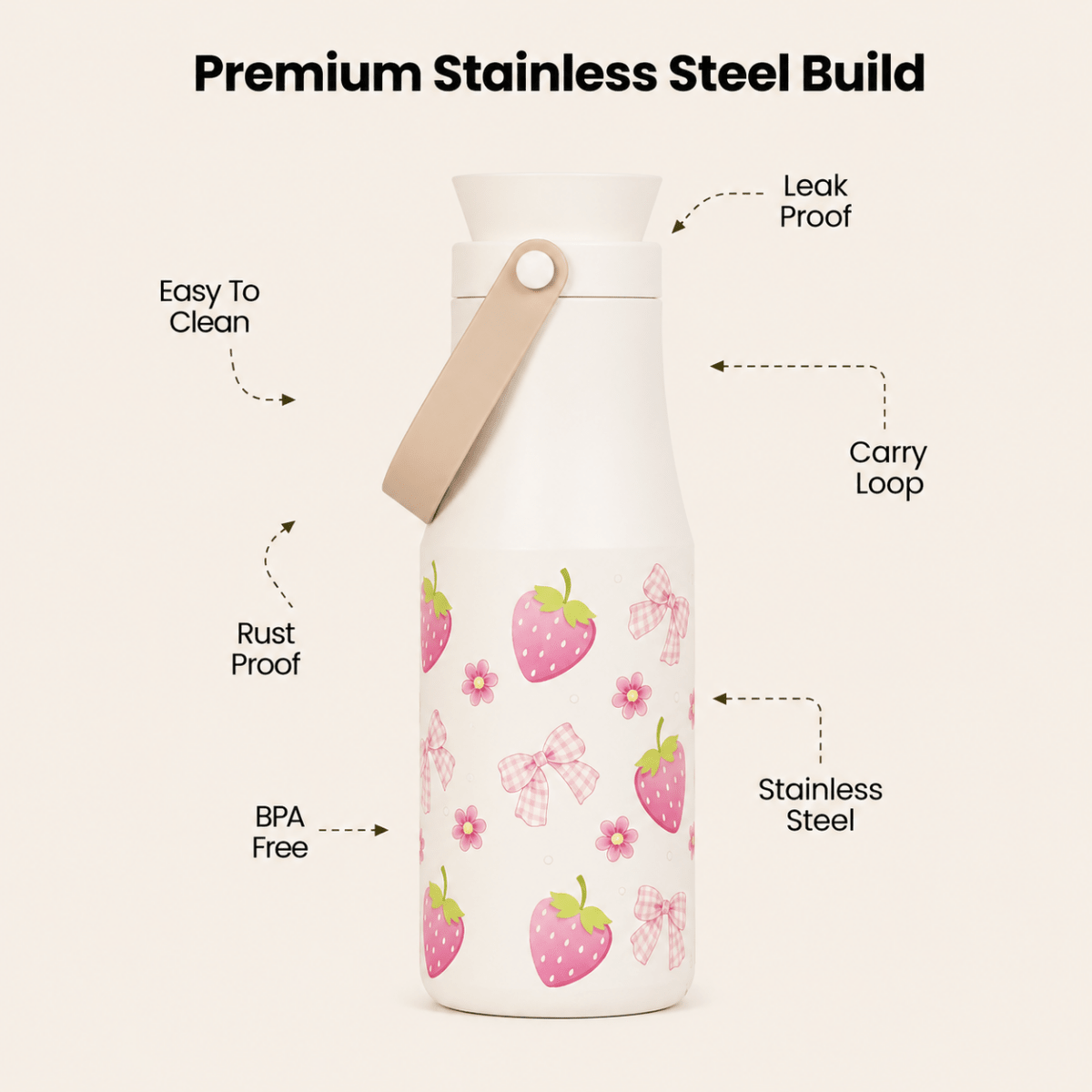 Berry Bow Bottle — Leakproof & Insulated 500 ML - Memories InsiteBERRY BOW BOTTLE MILK WHITE 500 ML