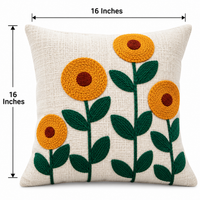 Sunflower Embroidered Cushion Covers – Set of 2, 16 × 16 Inch