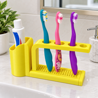 3 Slot Toothbrush Holder with Toothpaste Stand | Bathroom Toothbrush Organizer | Drainage Base