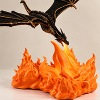Dragon Breathing Fire Lamp Decorative Figurine with Fire Bowl Base | Fantasy Tabletop Decor