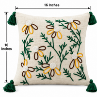 Vine Embroidered Cushion Covers with Tassels – Set of 2, 16 × 16 Inch