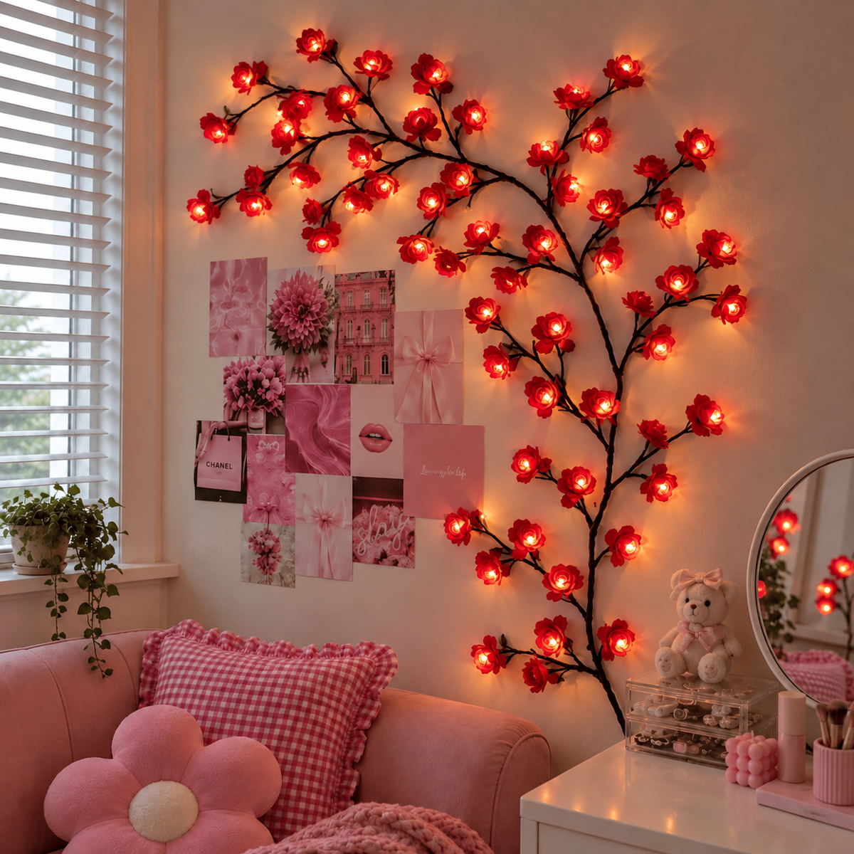 MEMORIES INSITE® RED ROSE TREE BRANCH WALL LIGHT