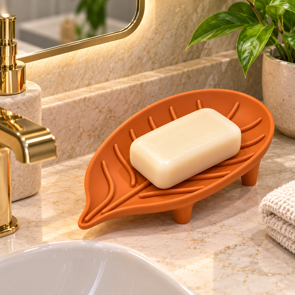 Leaf Shape Soap Dish Holder, Decorative Bathroom Soap Tray with Raised Drainage Design, Soap Stand for Bathroom, Kitchen and Wash Basin