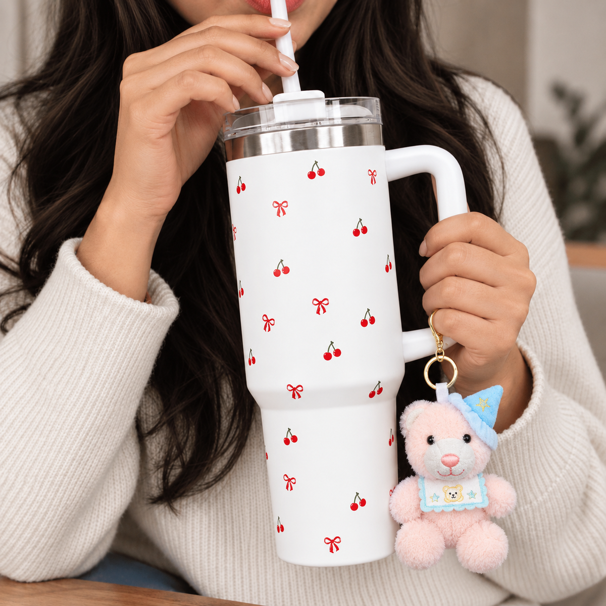 Cherry Daze Insulated Travel Tumbler with Handle & Lid with straw
