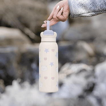Cute Bear & Star Stainless Steel Sipper Bottle - Memories InsiteCUTE BEAR & STAR SHIPPER BOTTLE - WHITE  650 ML