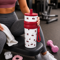 Cherry Print Stainless Steel Insulated Tumbler with Straw & Carry Loop