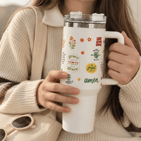 Floral Positivity Stainless Steel Travel Tumbler in White