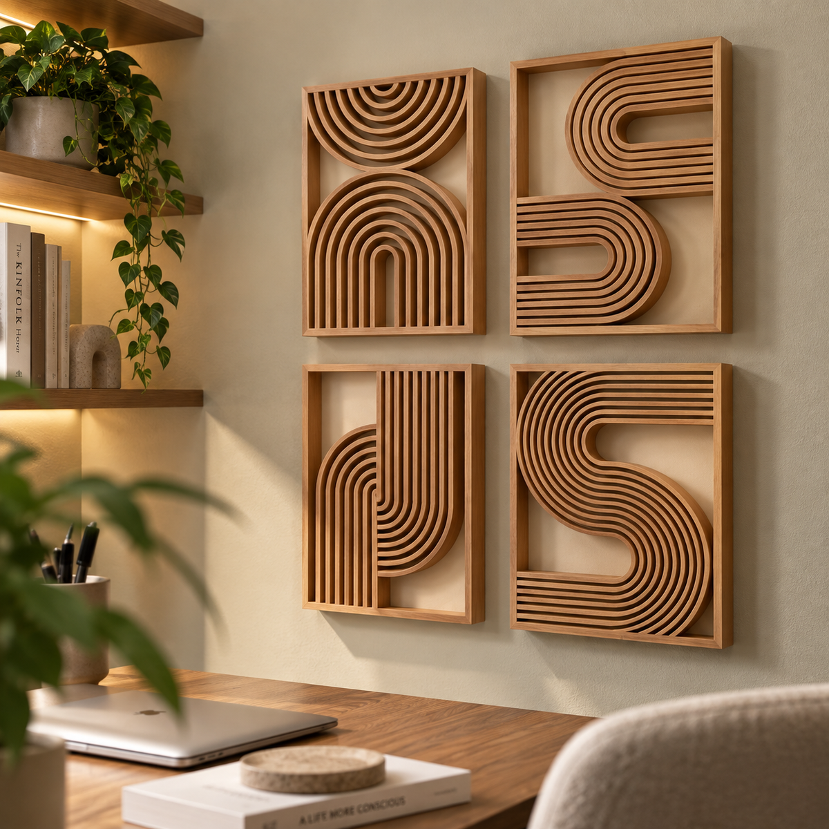 Modern Abstract Wall Decor | Geometric Line Art Wall Panels | Decorative Home Wall Art