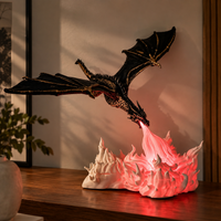 Dragon Breathing Fire Lamp Decorative Figurine with Fire Bowl Base | Fantasy Tabletop Decor