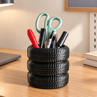 Car Tyre Makeup Brush Holder | Black Desk Organizer