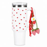Cute Red Heart Print White Stainless Steel Tumbler with Handle