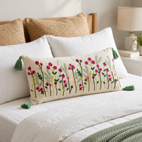 Wildflower Garden Embroidered Lumbar Cushion Cover 14×36 Inch