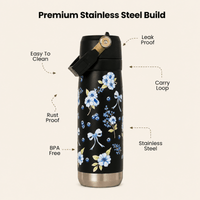 Midnight Bloom Bottle — Leakproof & Insulated - Memories InsiteMIDNIGHT BLOOM BOTTLE -650 ML BLACK