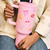 Blush Pop Aesthetic Tumbler with Handle, Straw & Spill-Proof Lid
