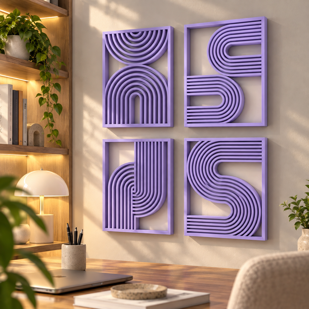 Modern Abstract Wall Decor | Geometric Line Art Wall Panels | Decorative Home Wall Art