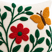 Pink Floral Butterfly Embroidered Cushion Covers – Set of 2, 16 × 16 Inch