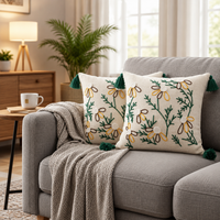 Vine Embroidered Cushion Covers with Tassels – Set of 2, 16 × 16 Inch
