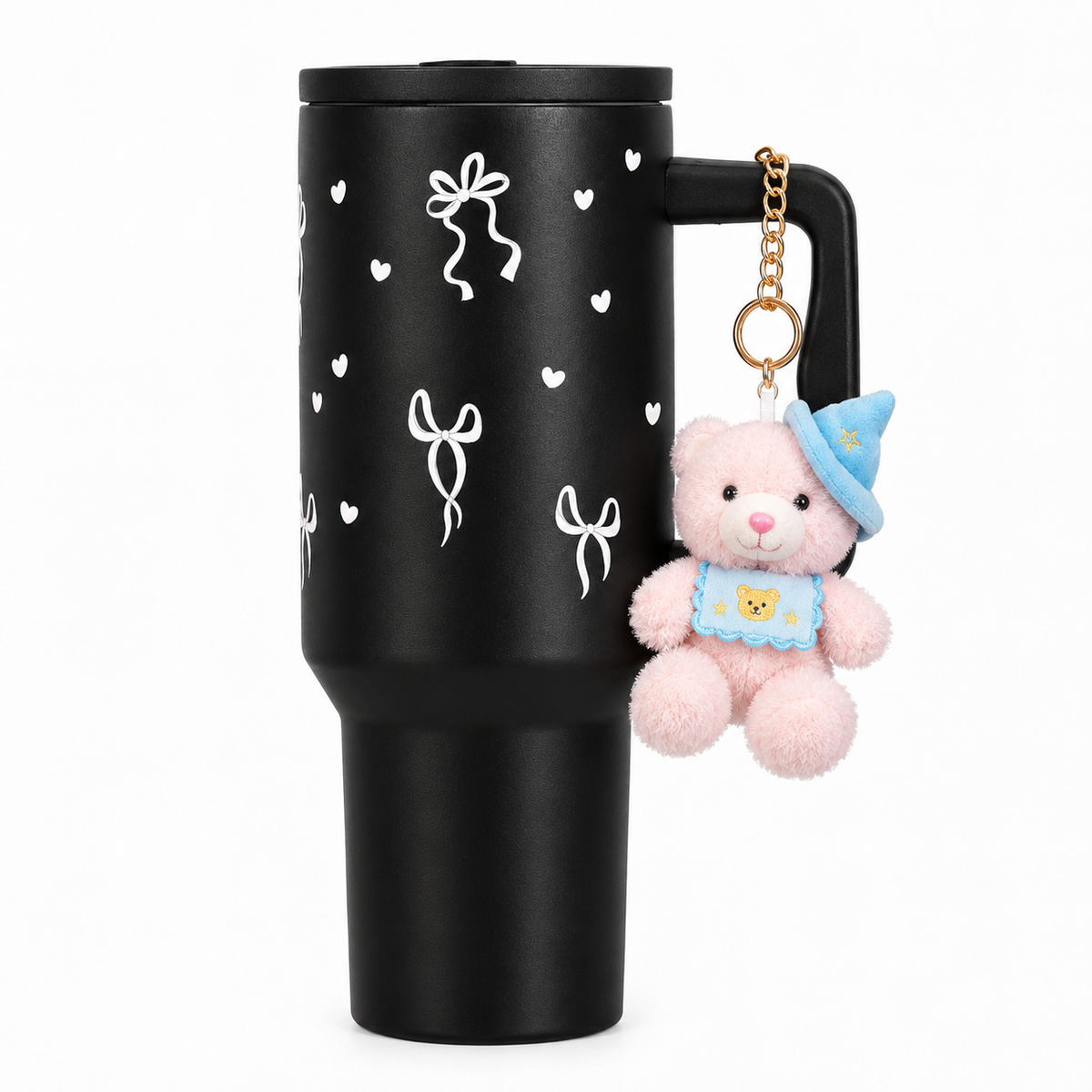 Aesthetic Bow Print Black Stainless Steel Tumbler with RENDOM DESIGN FOR CHARM