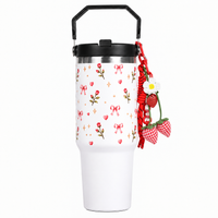 Floral Rose Print Tumbler with Handle & Straw | Reusable Travel Cup | Stylish Drinkware