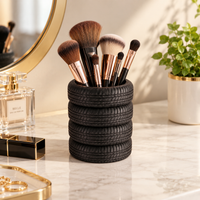 Car Tyre Makeup Brush Holder | Black Desk Organizer