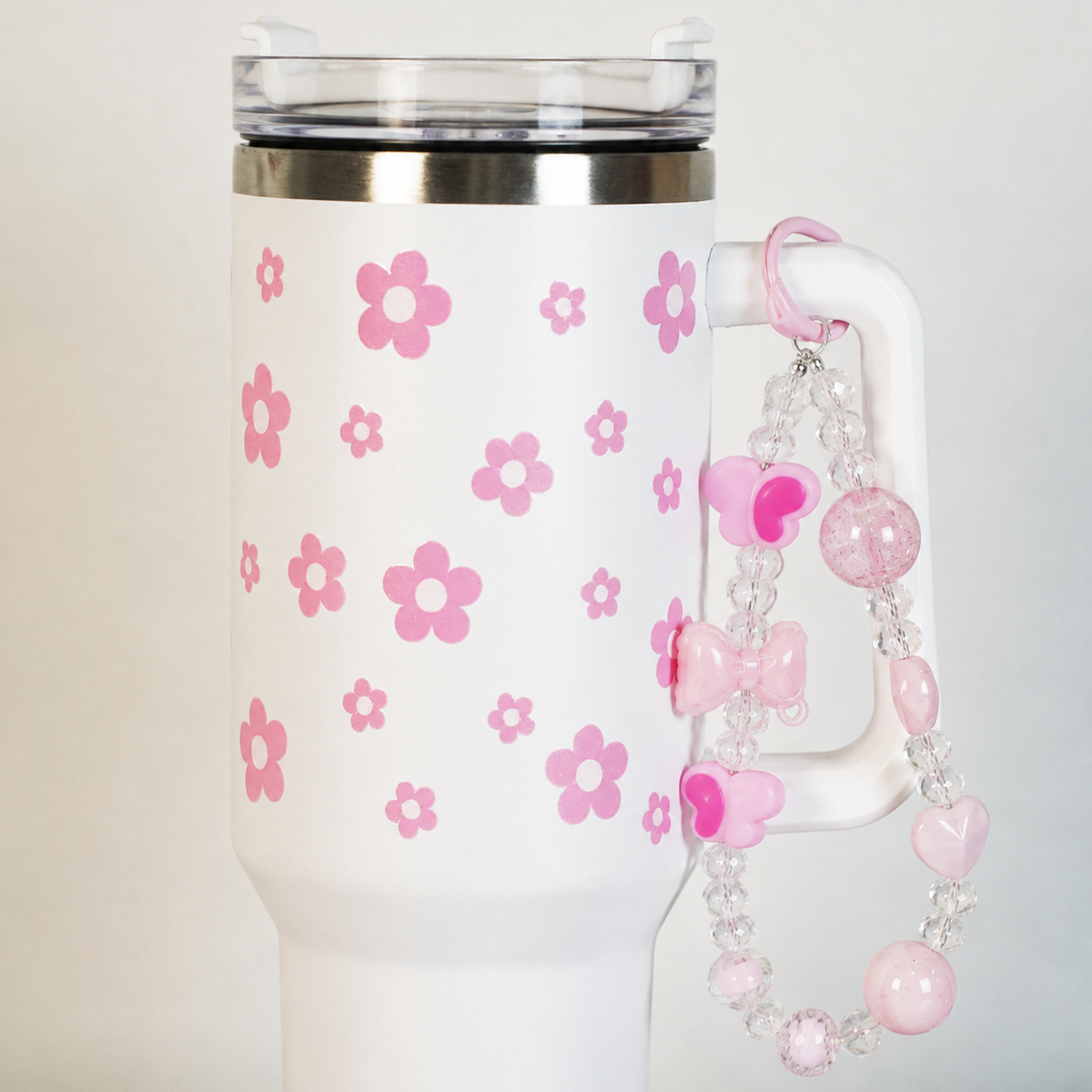 Pink Daisy Stainless Steel Tumbler with Charm |