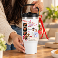 Personalised Photo Collage Tumbler with Handle, Love Message & Decorative Charms