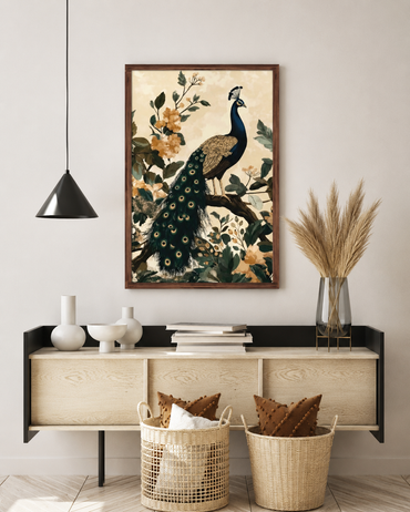 Royal Peacock Botanical Canvas Wall Art — Elegant Nature Painting