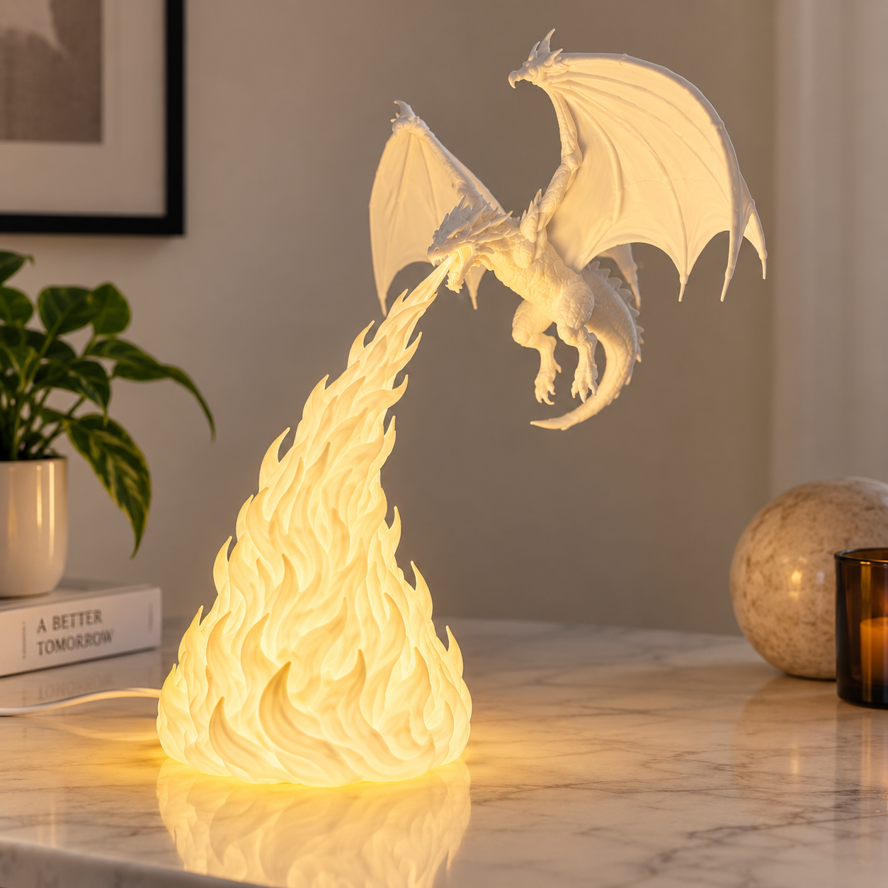 3D Dragon Flame Lamp | LED Dragon Night Light with Fire Effect | Fantasy Decor Lamp