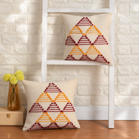 Red and Orange  Pattern Embroidered Cushion Covers for Sofa & Bed – Set of 2