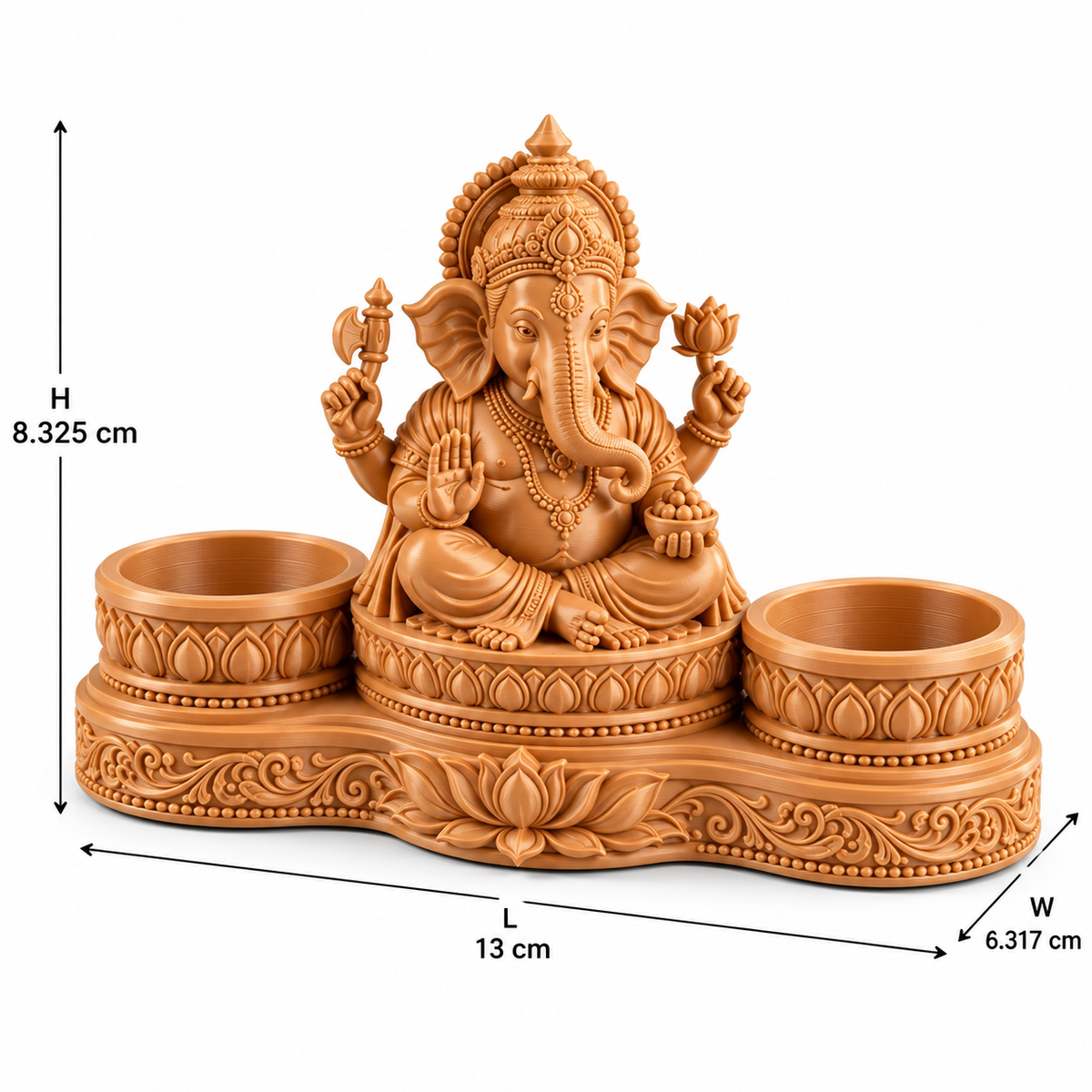 Lord Ganesh Idol with Dual Diya Holders | Intricate Spiritual Home Décor | Pooja Mandir Showpiece
