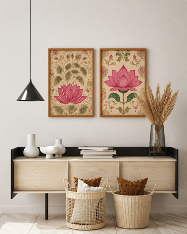 Lotus Harmony Wall Art Set  Premium Floral Canvas Paintings